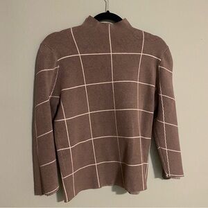 Sioni Soft Mock Neck Sweater with Geometric Checker Pattern